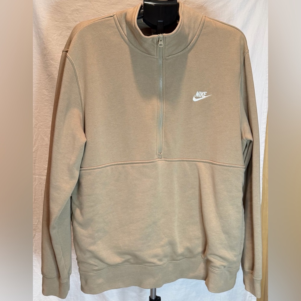 Men’s Nike Sportswear Club Brushed-Back 1/2 Zip Tan Sweatshirt W/Pockets XL NWOT